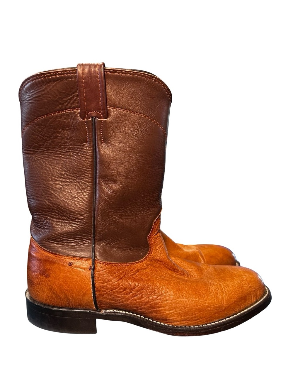 Vtg Larry Mahan Western Cowboy Boots Size 7 Men’s Vibram Soles Leather Two Tone